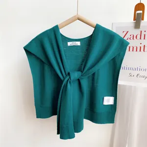 Solid color knitted small shawl sweater fake collar stylish versatile drape accessory for women