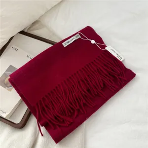 Cozy winter lamb wool tassel scarf, thick warm solid color shawl neck warmer for women.