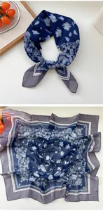 Blue floral paisley print square scarf women fashion neck scarf stylish decorative silk scarf