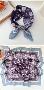 Stylish 70cm paisley floral print square silk scarf for women fashion daily neckwear.