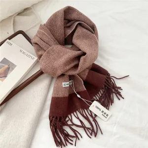 Lambswool winter tassel scarf, cozy thick warm vintage neck warmer for women's daily wear.