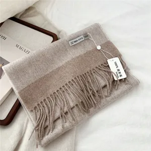 Cozy wool tassel winter scarf for women, thick warm retro plaid shawl and neck warmer.