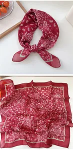 Red paisley print square scarf, elegant neckerchief for stylish women fashion accessory.