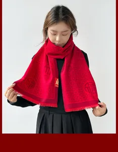 Sciarpa rossa in stile cinese porta fortuna per regalo di Capodanno, sciarpa invernale.
