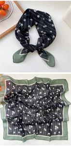 Floral striped small square scarf for women, elegant neck wear and fashion chic neckerchief.