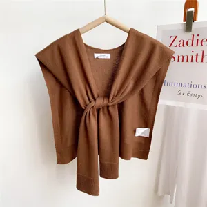 Solid color knitted shawl for women, stylish summer air-conditioning room cover-up, chic fake collar.