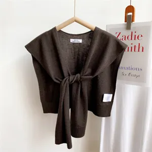 Solid color knit small shawl for women summer autumn fashion decorative wrap cardigan top