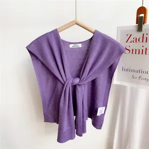Purple knitted shawl women summer air conditioning room cape spring autumn stylish top