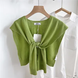 Solid color knitted small shawl women summer outerwear fashion decoration trendy knitwear top