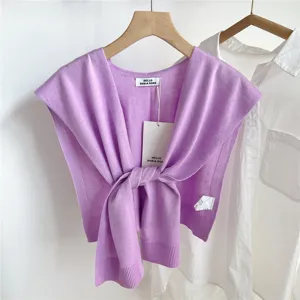 Solid color knitted small shawl for women, stylish summer air-conditioned room outerwear.