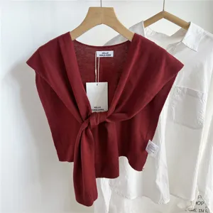 Solid color knitted small shawl women summer outerwear air-conditioned room tie style fashion decoration