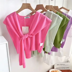 Solid color knit small shawl summer women fashion outerwear air conditioning room cape top.