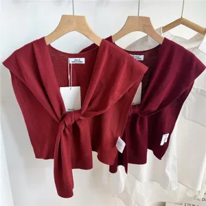Solid color knitted small shawl women summer outer wear fake collar stylish fashion accessory