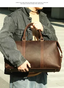 Vintage echt lederen reistas voor heren, grote capaciteit crazy horse lederen duffel tas.