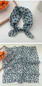 Breathable cotton linen small square scarf with elegant floral print, ideal for chic daily wear.