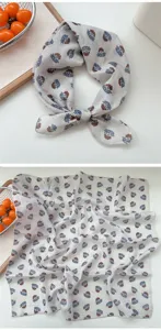 Cotton linen small square scarf detail, vintage floral print breathable neckerchief.