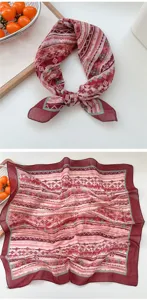 Piccolo fazzoletto quadrato in cotone e lino traspirante con motivo geometrico vintage donna