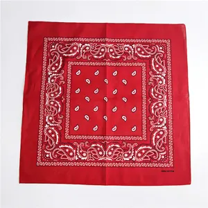 Red cotton paisley bandana square scarf, classic hip-hop head wrap and fashion neck accessory for women.