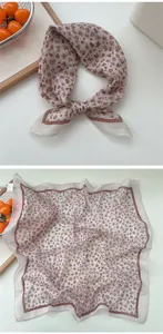 Floral print square scarf, lightweight breathable cotton linen neckerchief for women.