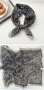 Leopard print small square scarf for women, chic neckerchief and stylish fashion accessory.