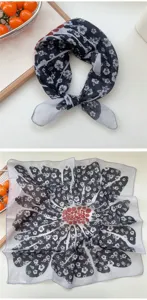Sciarpa quadrata in cotone e lino con stampa floreale da donna morbida e leggera.