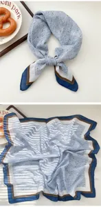 Women stylish blue printed square scarf elegant neckerchief for spring autumn daily wear