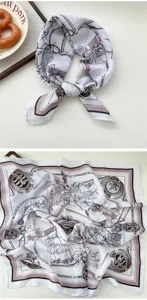 Elegant vintage nautical print square silk scarf for women fashion accessory neckerchief.