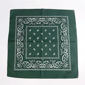 Dark green cotton paisley bandana scarf for women, classic square head wrap and hip-hop neckwear.
