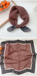 Foulard quadrato stampa geometrica, bandana cotone lino traspirante, sciarpa donna retro chic.
