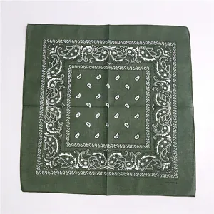 Green cotton paisley bandana scarf for women, classic hip-hop head wrap and stylish neckwear.