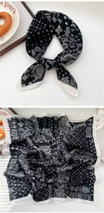 Schwarz-weisses Paisleymuster Quadrat Tuch, elegantes Retro Halstuch fuer Damen und Maedchen.