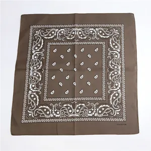 Brown cotton paisley bandana square scarf, vintage western head wrap for women and men.