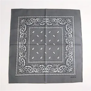 Grey cotton paisley bandana square scarf head wrap for women hip hop fashion accessory