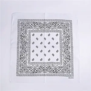 Classic black and white paisley cotton square scarf, versatile bandana and stylish headwrap.