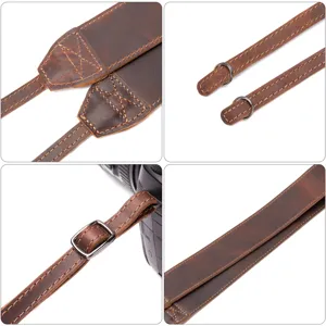 Retro crazy horse leer camera schouderriem, echt rundleer crossbody riem voor DSLR camera's.