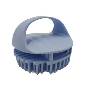 Silicone scalp massage brush for hair washing, soft shampoo scrubber with ergonomic handle blue