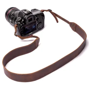 Vintage leren camerariem retro bruine echt lederen schouderriem voor camera