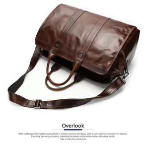 Vintage rundleer heren reistas grote capaciteit retro olie wax lederen sportbagage tas