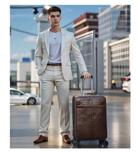 Valigia uomo affari 20 pollici con motivo coccodrillo borsa da viaggio nei dettagli.