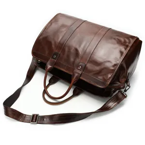 Vintage echt lederen reistas duffel grote capaciteit heren handtas zakelijke bagage