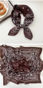 Brown paisley square scarf women fashion retro neckerchief spring autumn chic decorative foulard