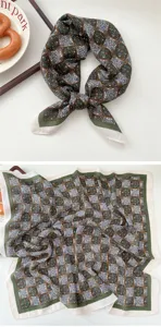 Women fashion small square silk scarf retro geometric floral print neckerchief elegant spring accessory