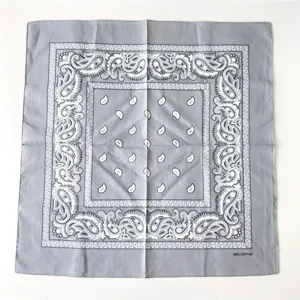 Classic grey cotton paisley bandana versatile headscarf square scarf for women daily wear