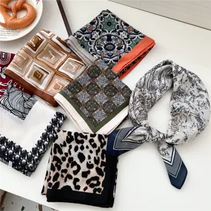Women's Fashion Printed Square Scarf Polyester Silk Feel Neck Scarf Elegant Floral Leopard Head Scarf For Women