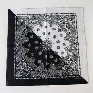 Classic black and white paisley cotton bandana square scarf for women fashion hair accessories