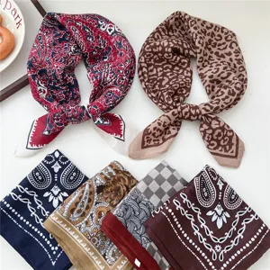 Fashion small square scarf set, retro paisley and leopard print neckerchief for women.