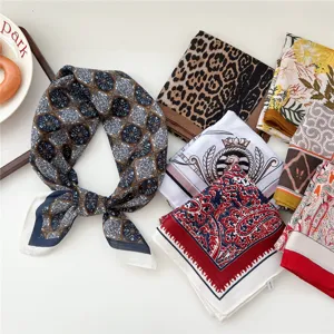 Women fashion printed square scarf elegant neckerchief vintage silk scarf stylish shawl accessory