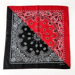 Red and black cotton bandana square scarf with classic paisley pattern for stylish women