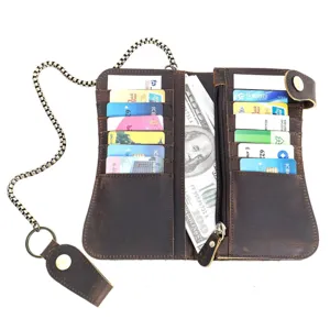 Herren Vintage Echtleder lange Geldbörse Tasche mit Kette Kartenfächer Detailansicht
