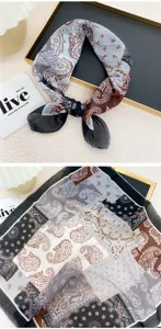 Women's paisley print square scarf cotton linen neckerchief hair band spring summer 58cm